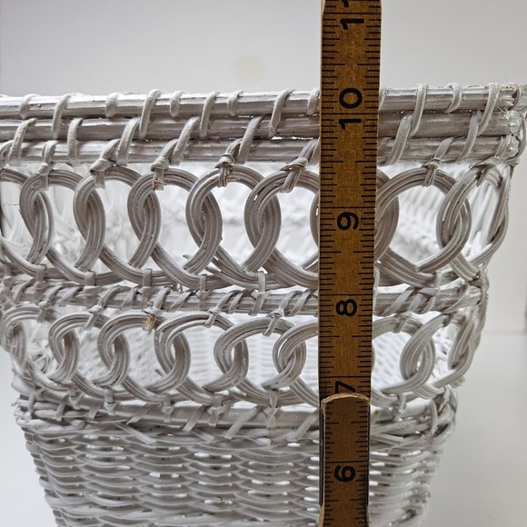 Vintage Wicker Rattan Bathroom Shelf Waste Basket Tissue Box Cover Set White - Picture 14 of 16